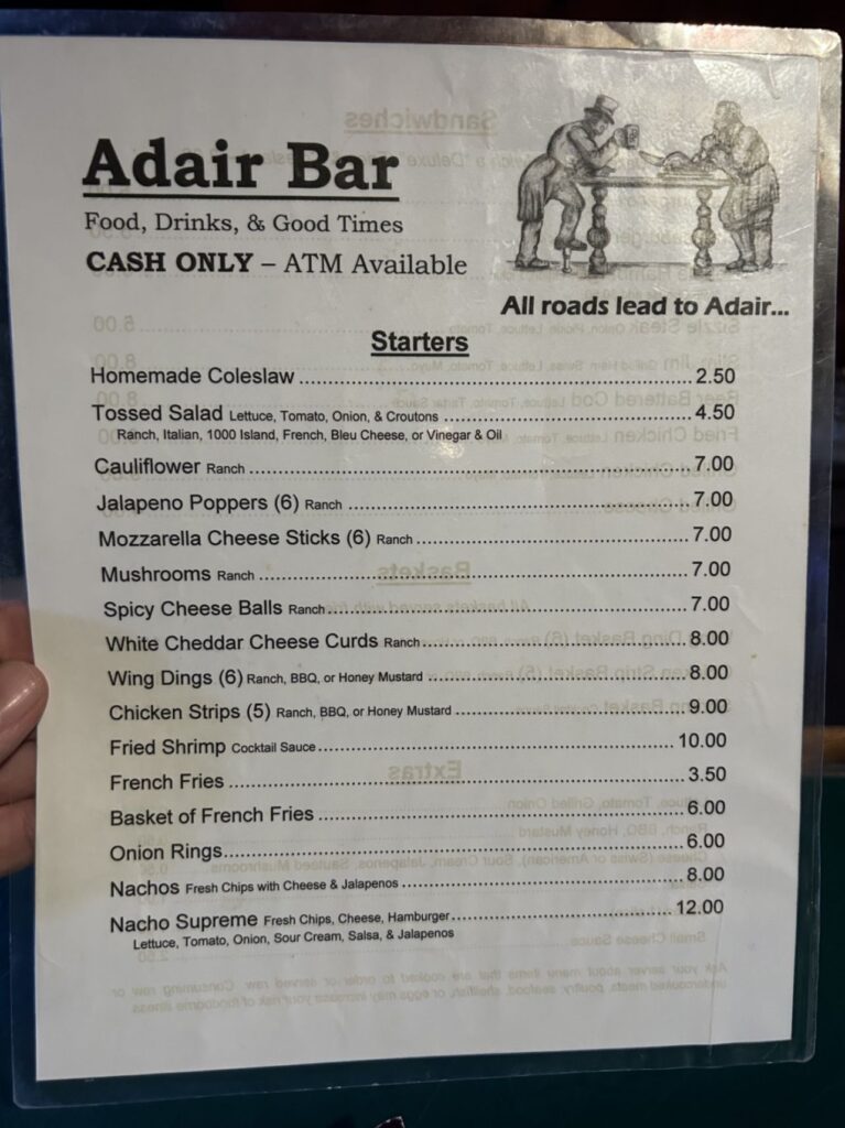 Adair Bar Menu 1